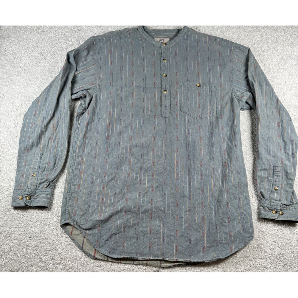 The Territory Ahead Henley Shirt Mens XXLT Blue Striped Grandad Collar XXL Tall - Picture 2 of 10